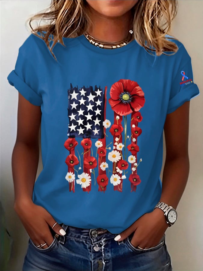 Women's Casual Memorial Day Printed Short-Sleeve T-Shirt