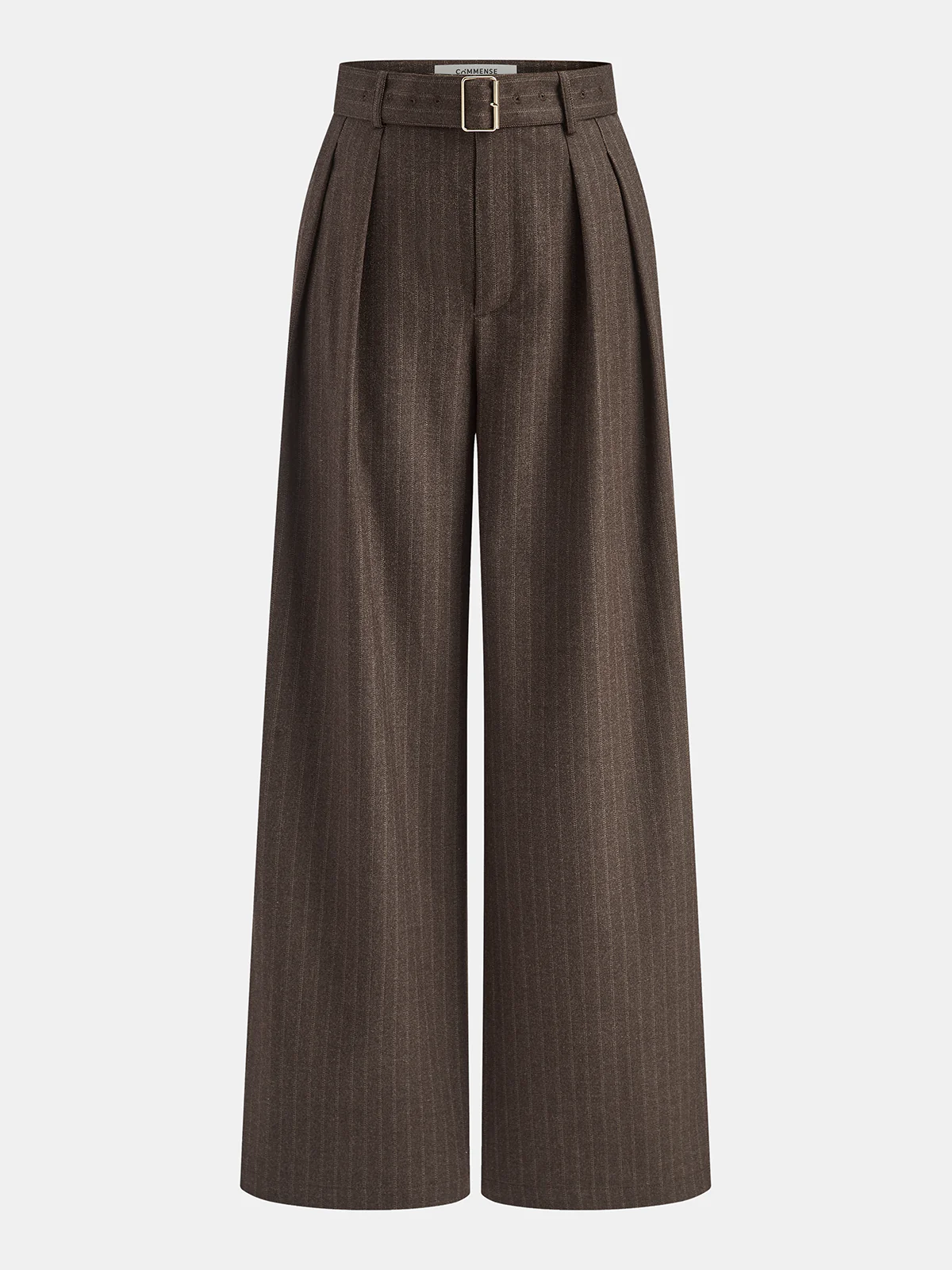 Belted Pinstripe Mid-Waist Wide-Leg Pants