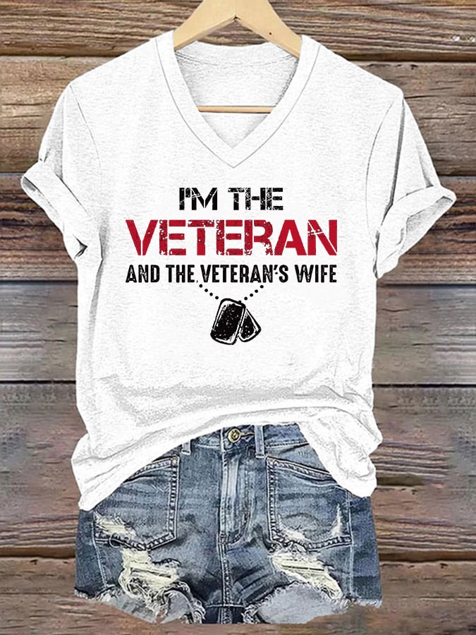 Women's I'm A Veteran And The Veteran's Wife Printed V-Neck T-Shirt