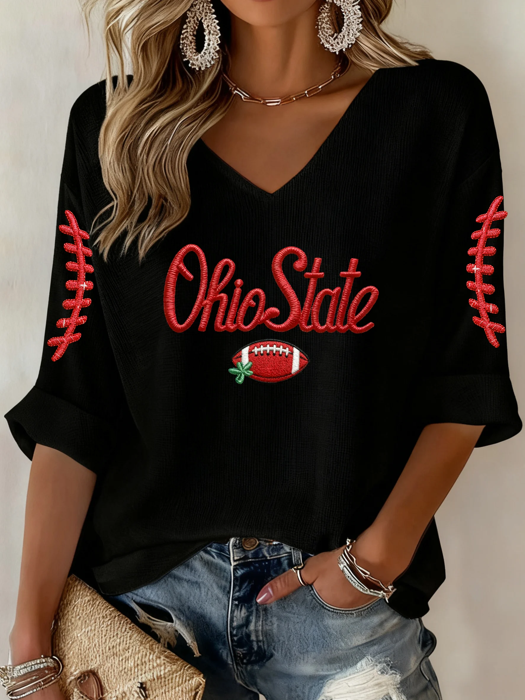 Women's Fall Retro Rugby Print Top