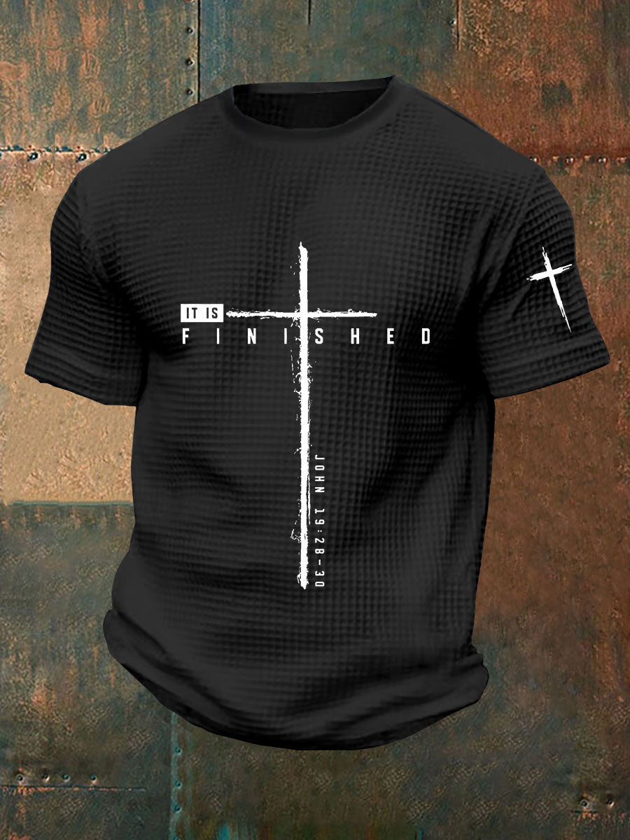 Men's It Is Finished Cross Waffle Print T-shirt