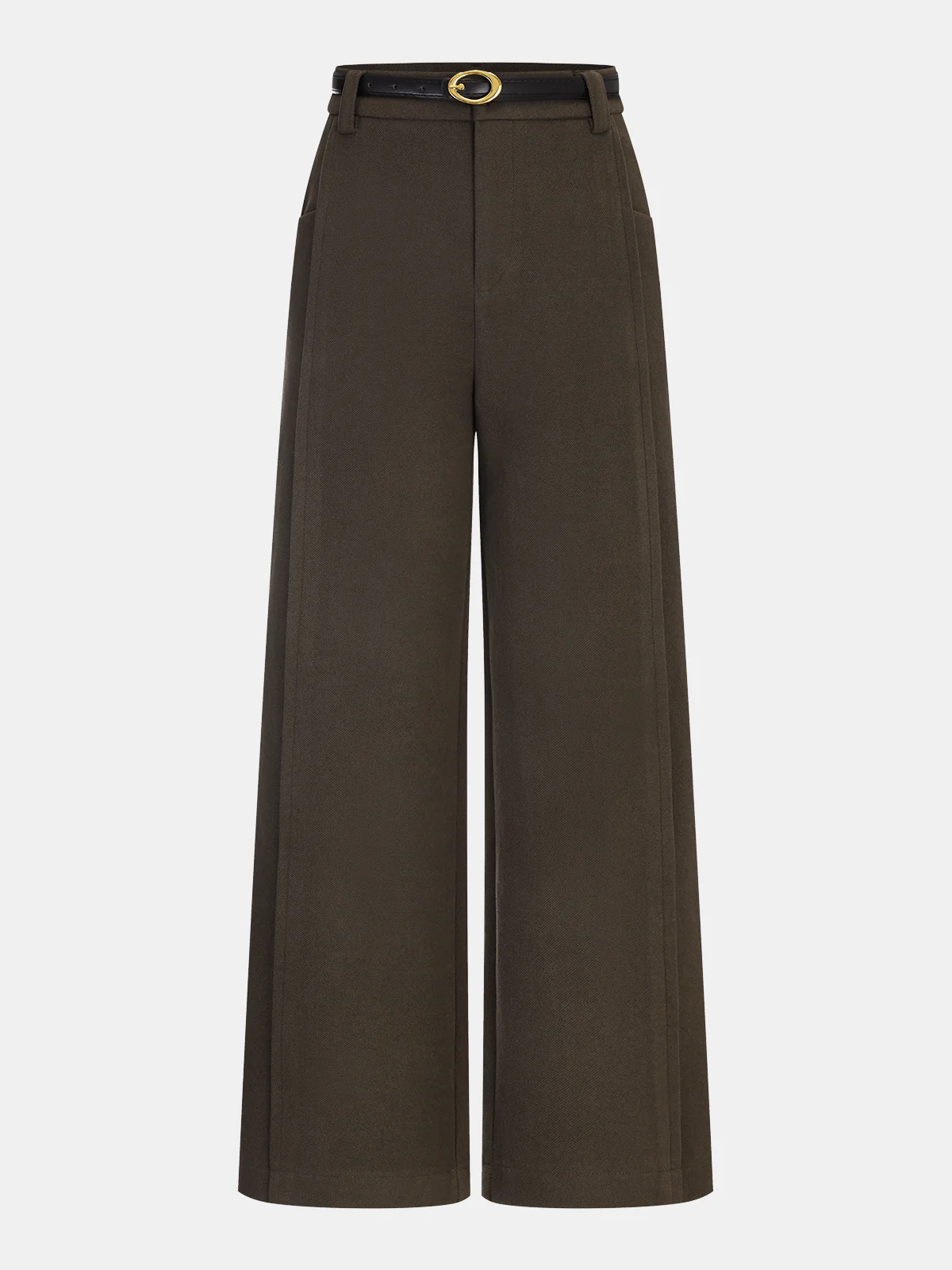 Belted Wool-Blend Straight-Leg Pants