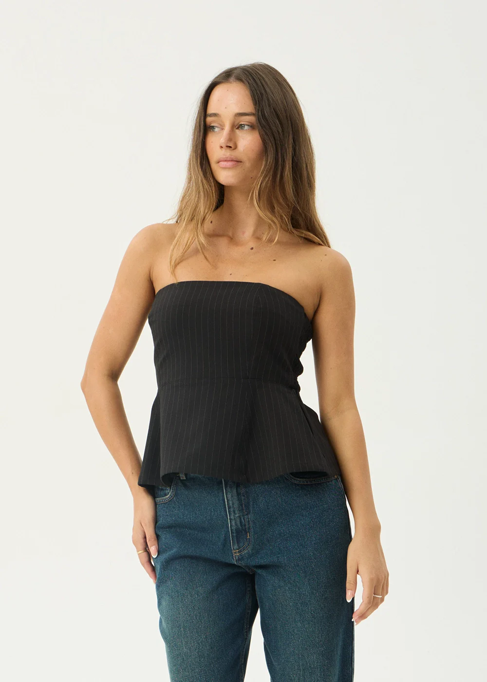 AFENDS Womens Lilo - Pinstripe Strapless Top - Black