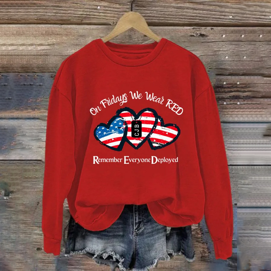 Women's On Fridays We Wear RED Printed Sweatshirt