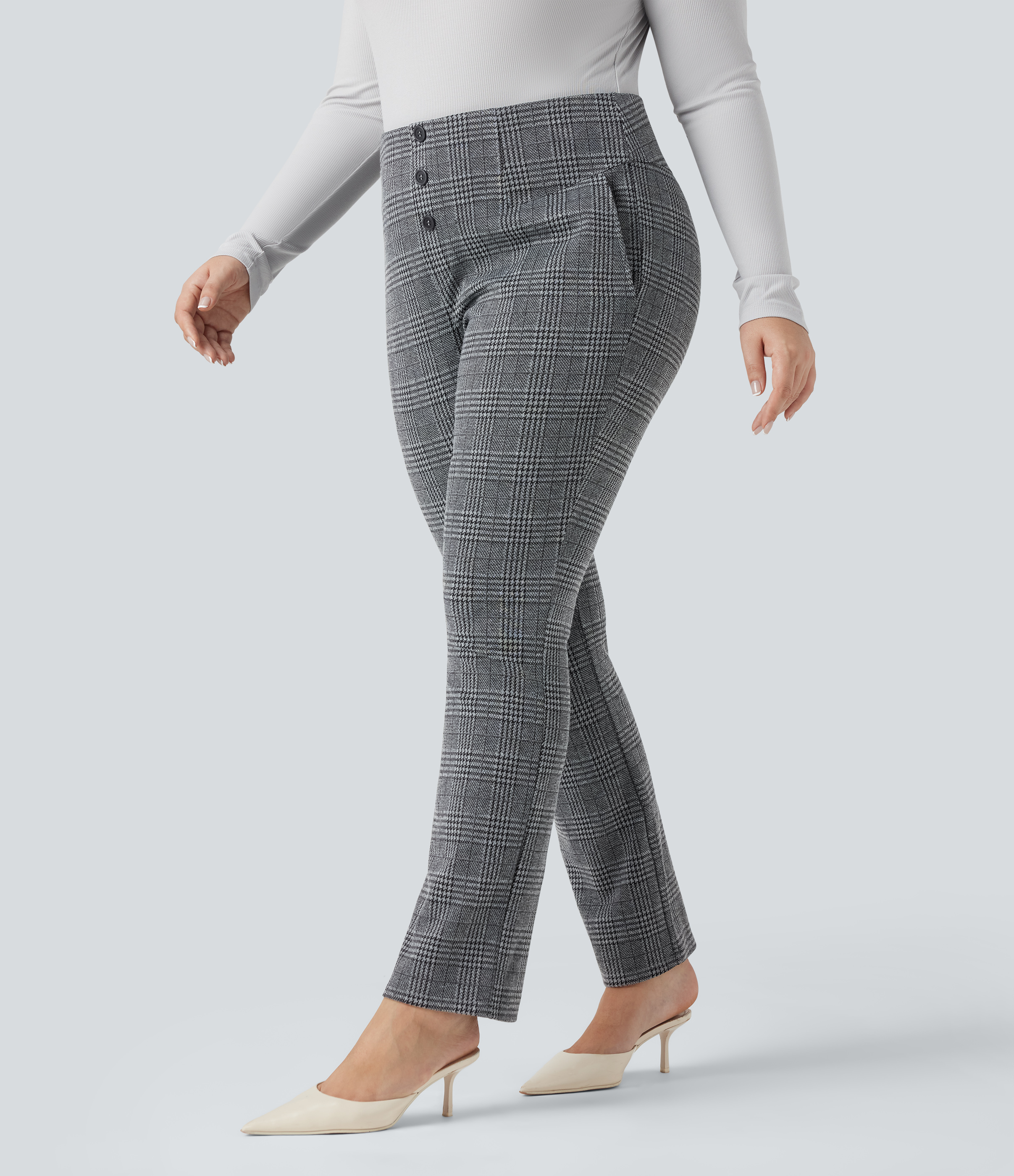 Halara Flex™ High Waisted Houndstooth Plaid Skinny Work Plus Size Pants with Pockets