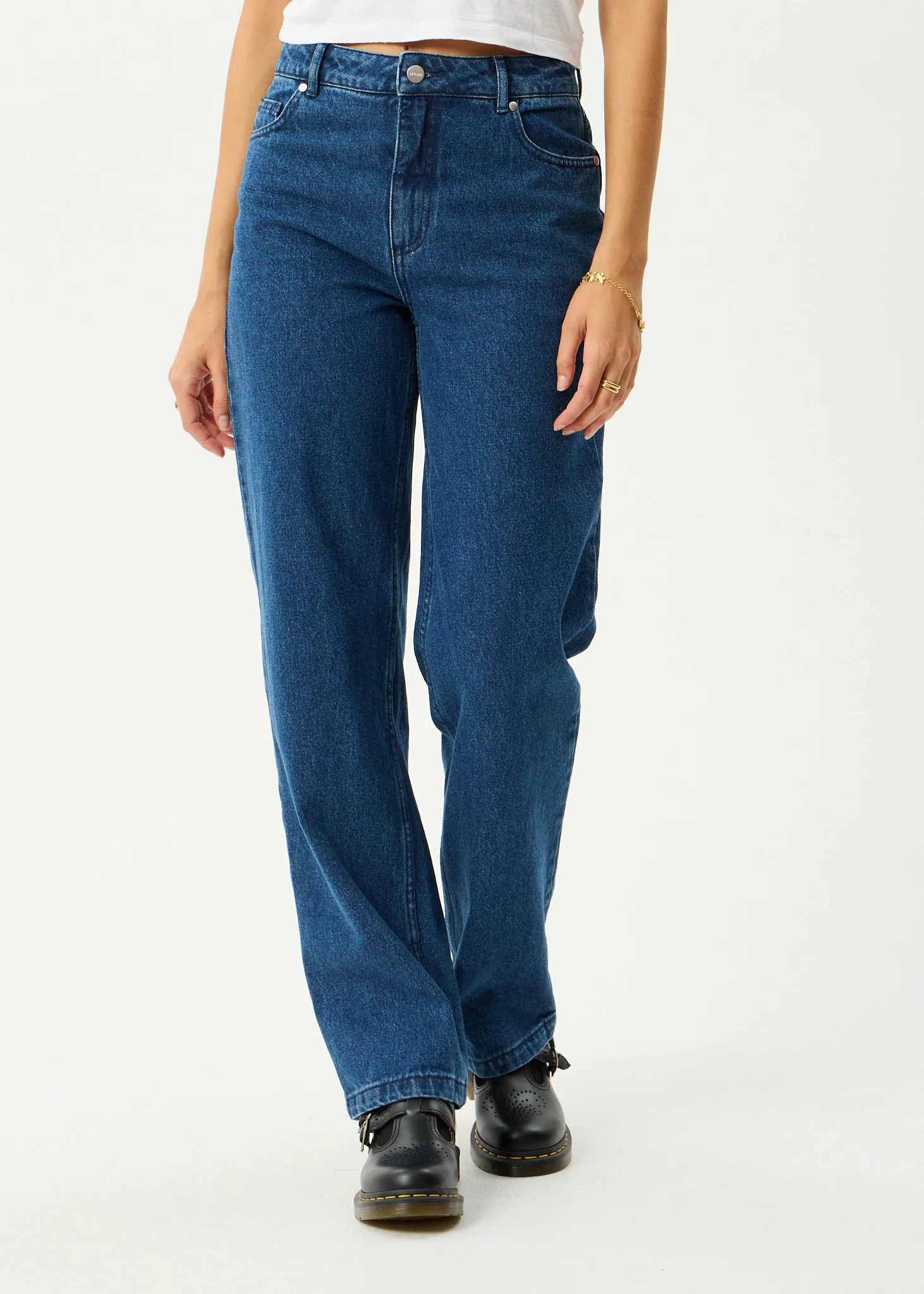 AFENDS Womens Leila - Straight Leg Jean - Authentic Blue