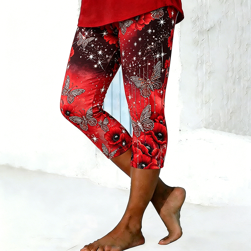 Women's Red Friday Poppy Art Print Leggings