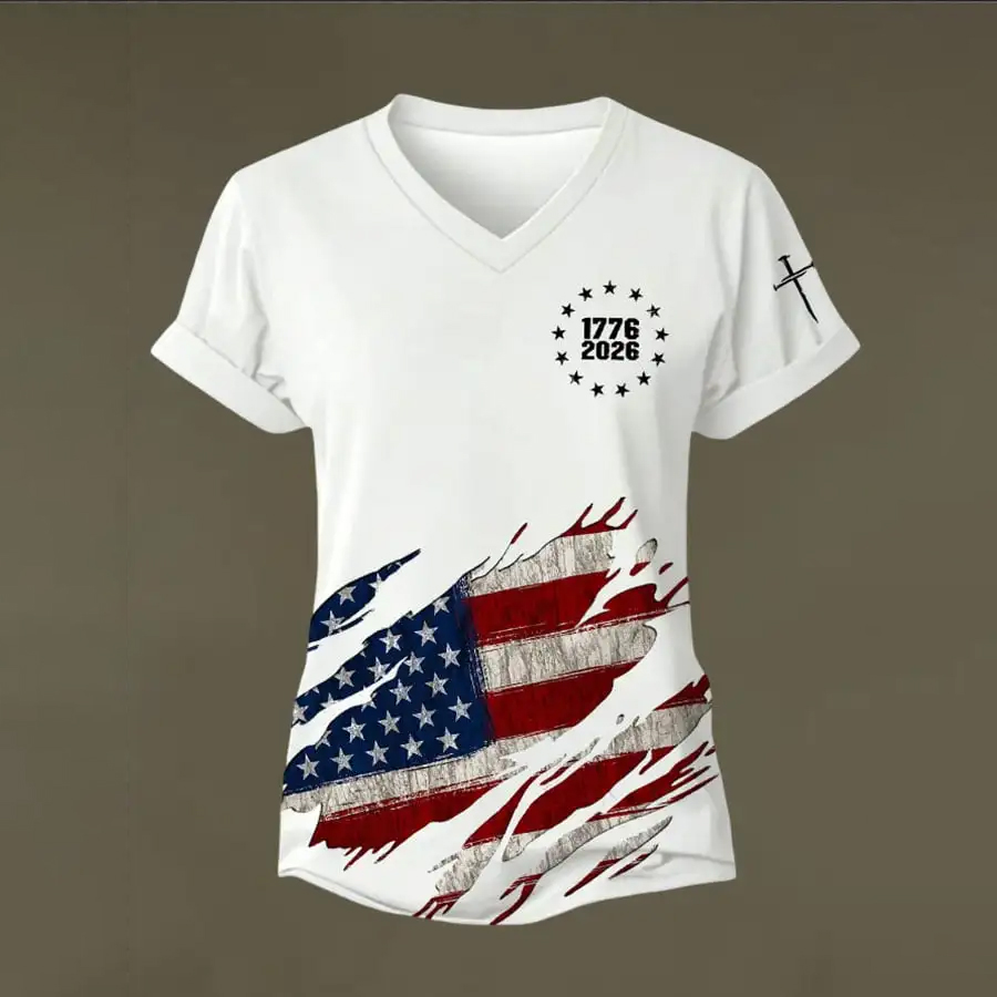 Women's Vintage American Flag Print Casual T-shirt
