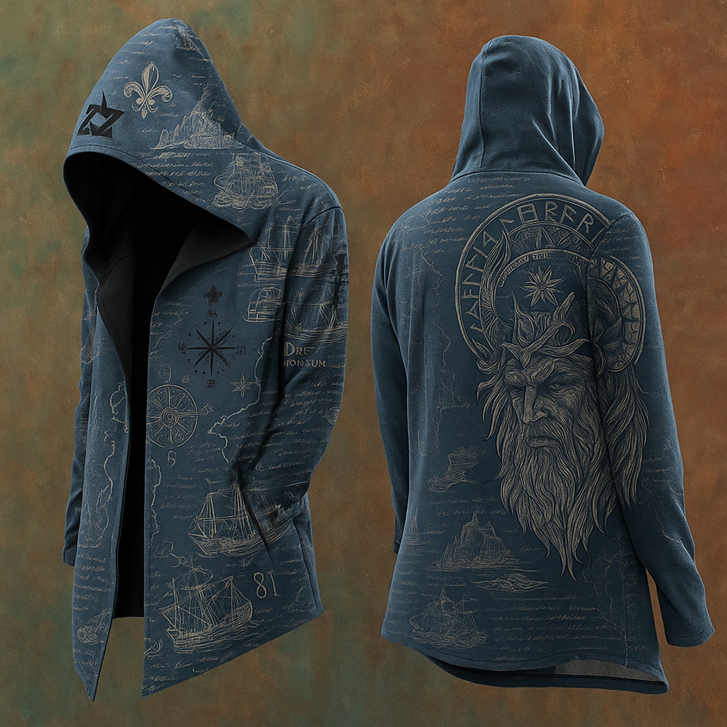 Men's Viking Tribal Runes Odin Vintage Totem Hooded Jacket