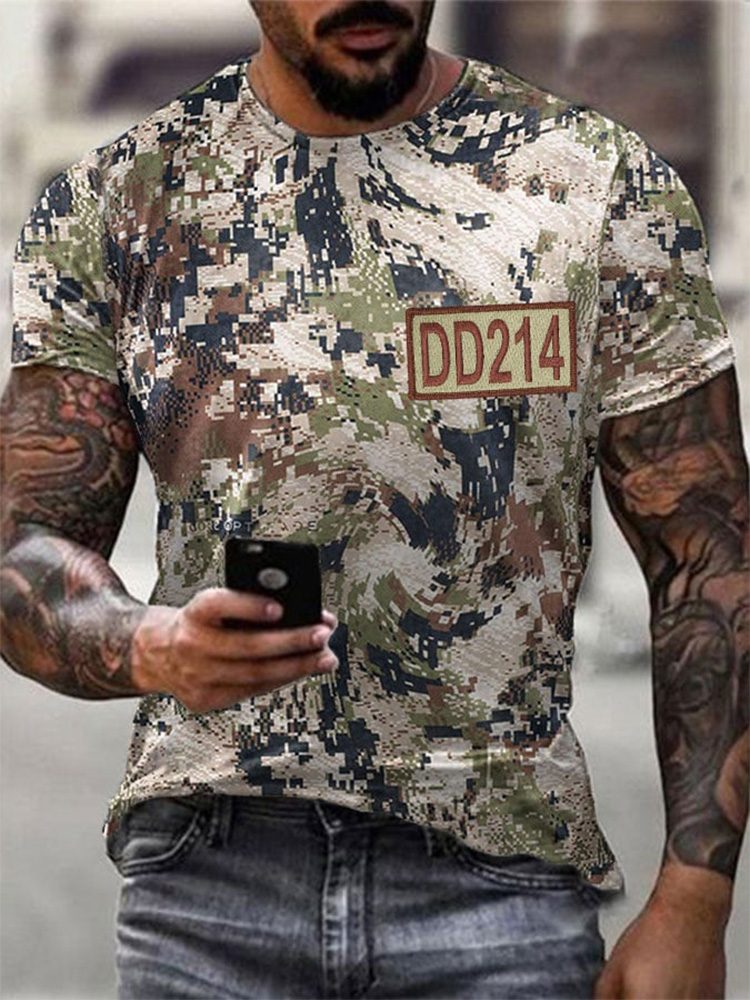 Men's Dd 214 Camouflage Print T-Shirt