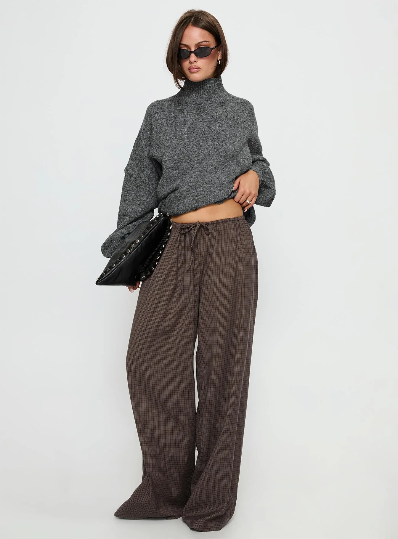 Bungala Oversized Relaxed Pants Brown Check