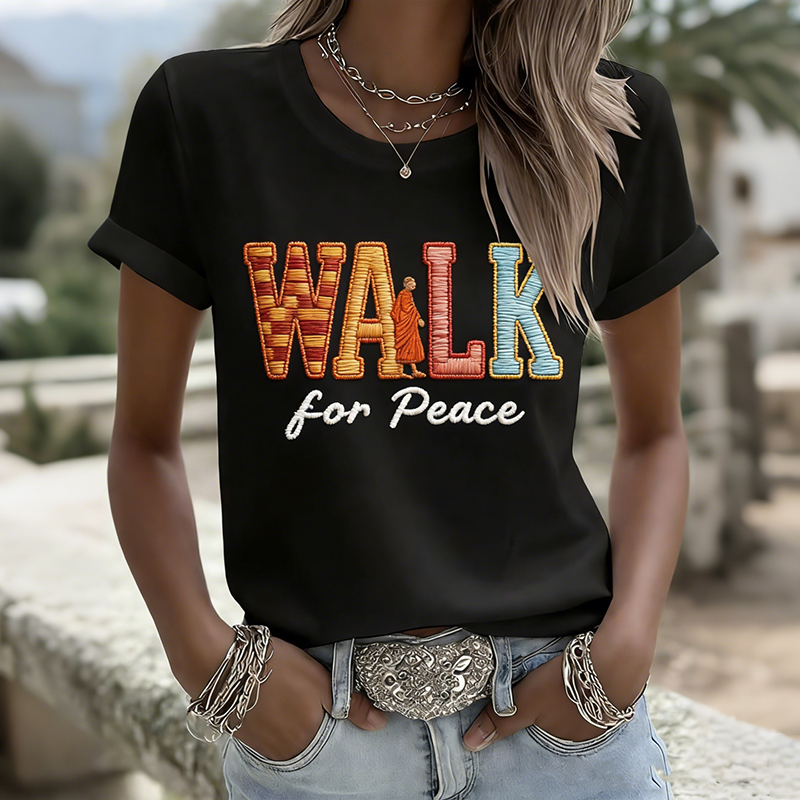 Women's Vintage Walk For Peace Printed Casual T-shirt