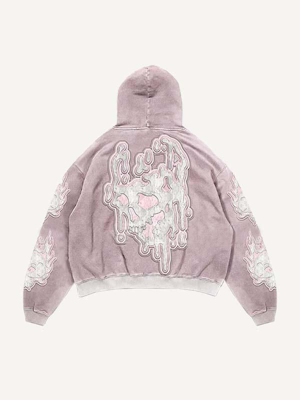 Graphic Faux Decal Print Slant Pockets Hoodie