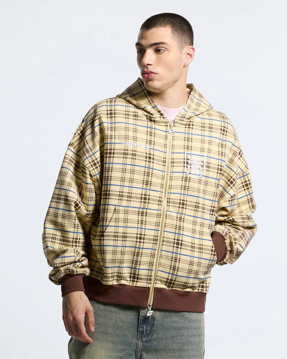 GRID ZIP HOODIE YELLOW & BROWN