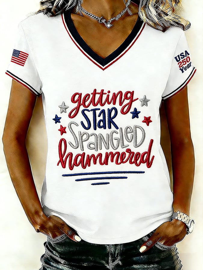 Women's Vintage America 250th Anniversary  Getting Star Spangled Hammered Print T-Shirt