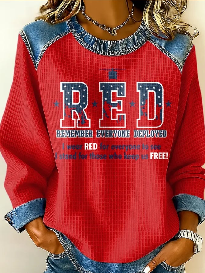 Women's Casual Red Friday Print Patchwork Sweatshirt