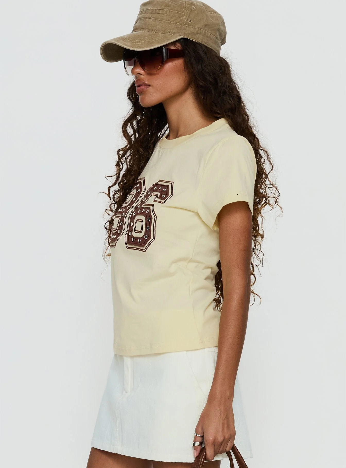 96 Charm Studded Graphic Baby Tee Yellow