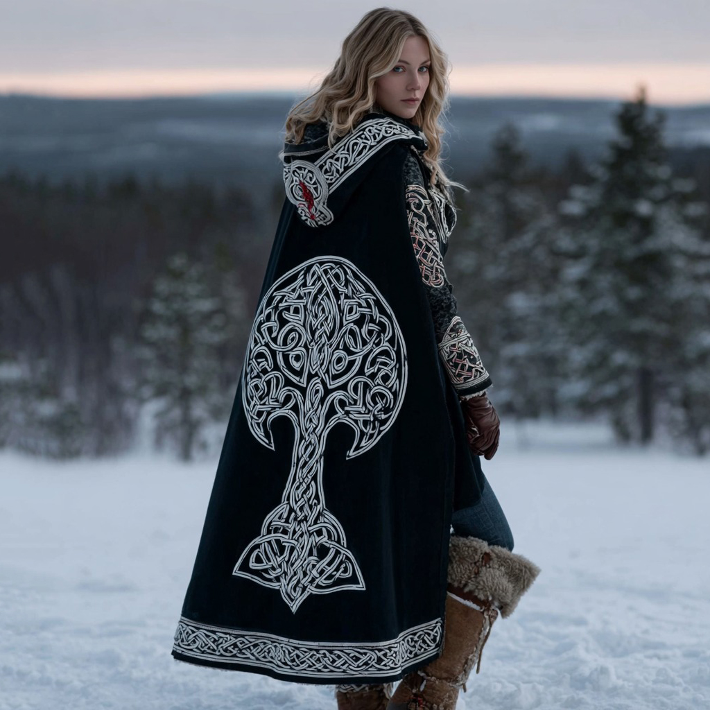 Women's Viking Celtic Knot Tree Of Life Casual Hooded Cape