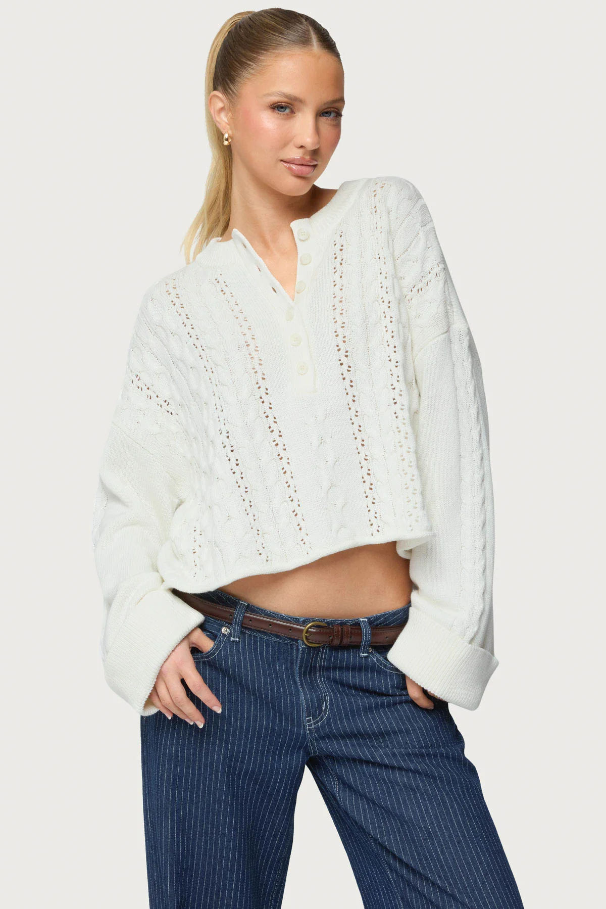 Marianna Button Cable Knit Sweater