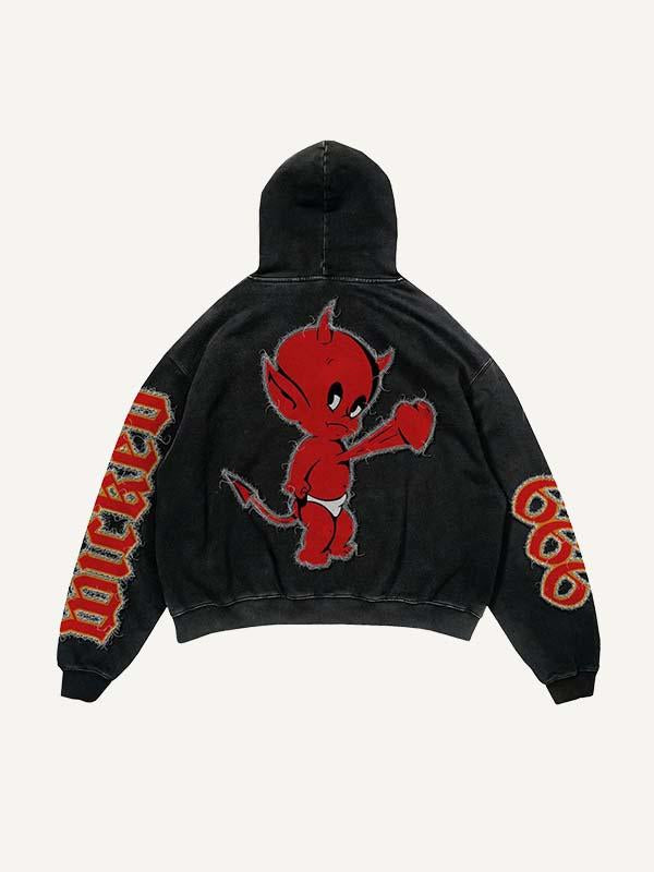 Little Devil Heartbeat&Letter Faux Decal Print Slant Pockets Hoodie