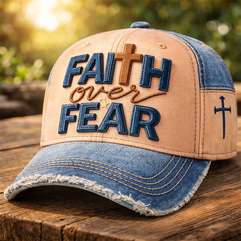 Faith Over Fear Patchwork Denim Print Casual Hat