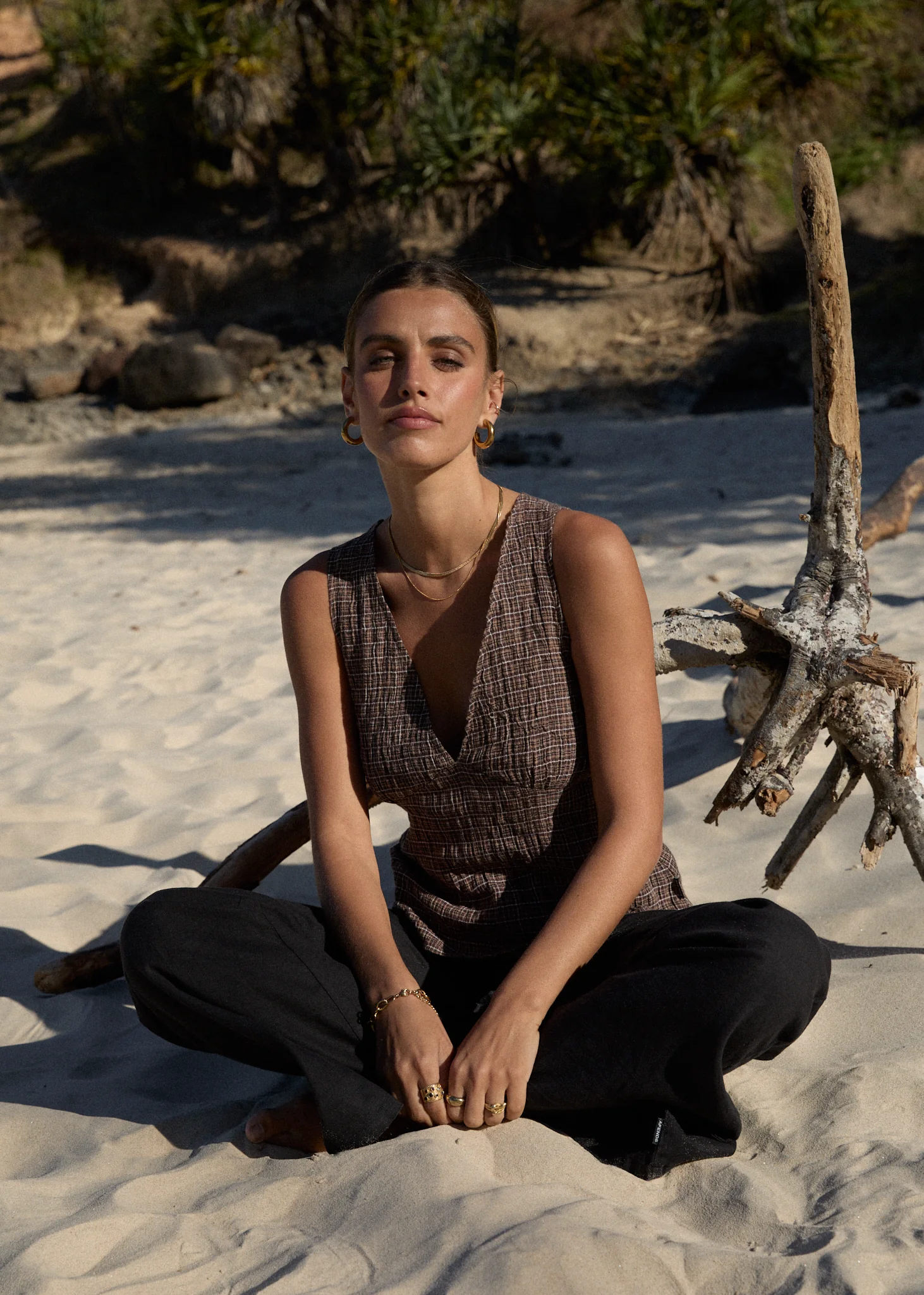 AFENDS Womens Giselle - Seersucker Top - Coffee