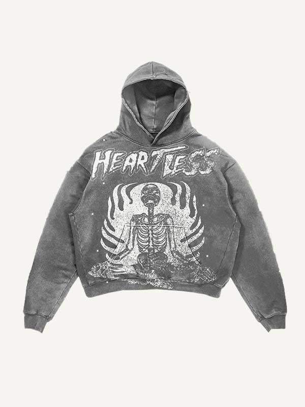 Heartless Skeleton Print Slant Pockets Hoodie