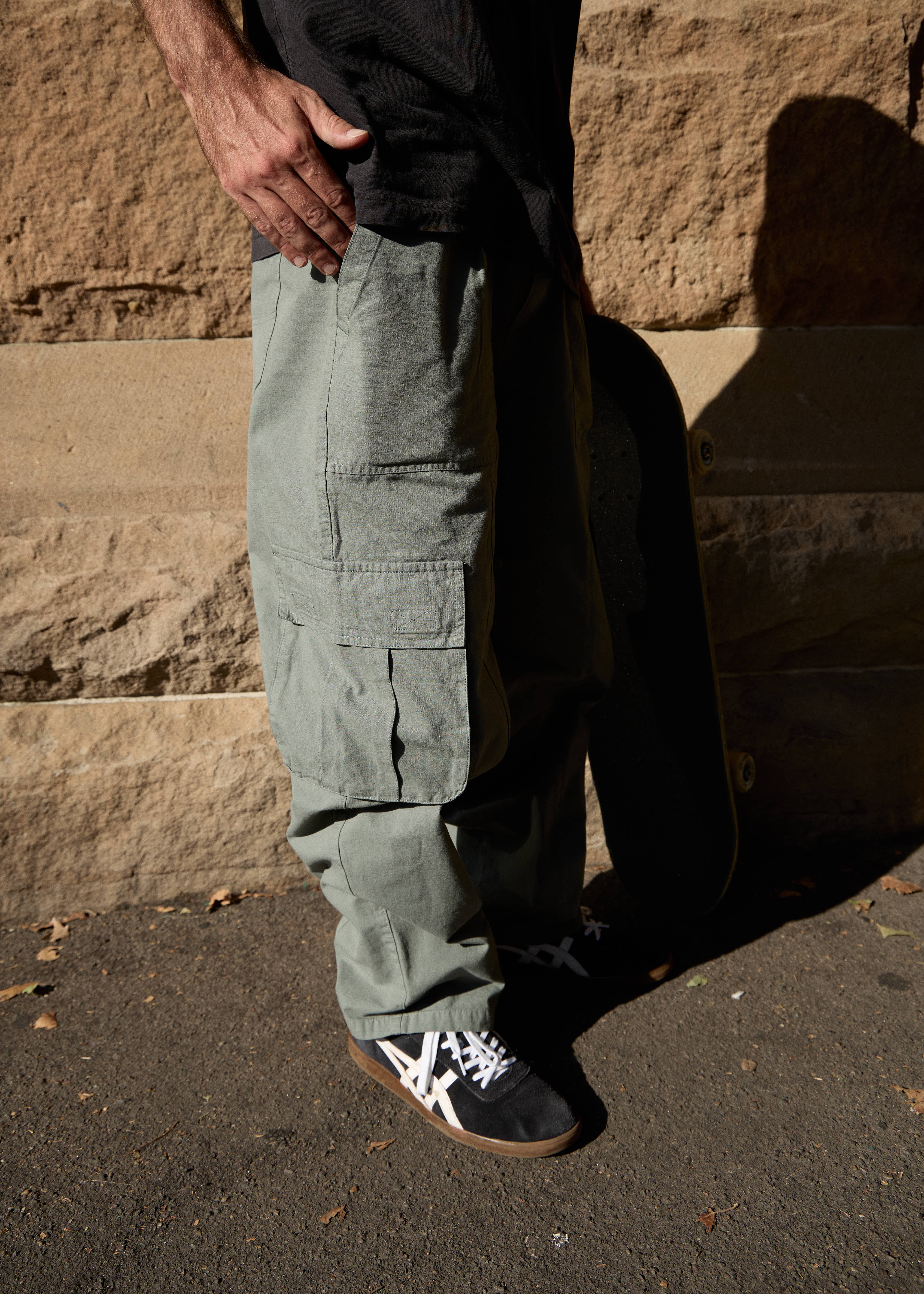 AFENDS Mens Summit - Pleated Cargo Pant - Washed Sycamore