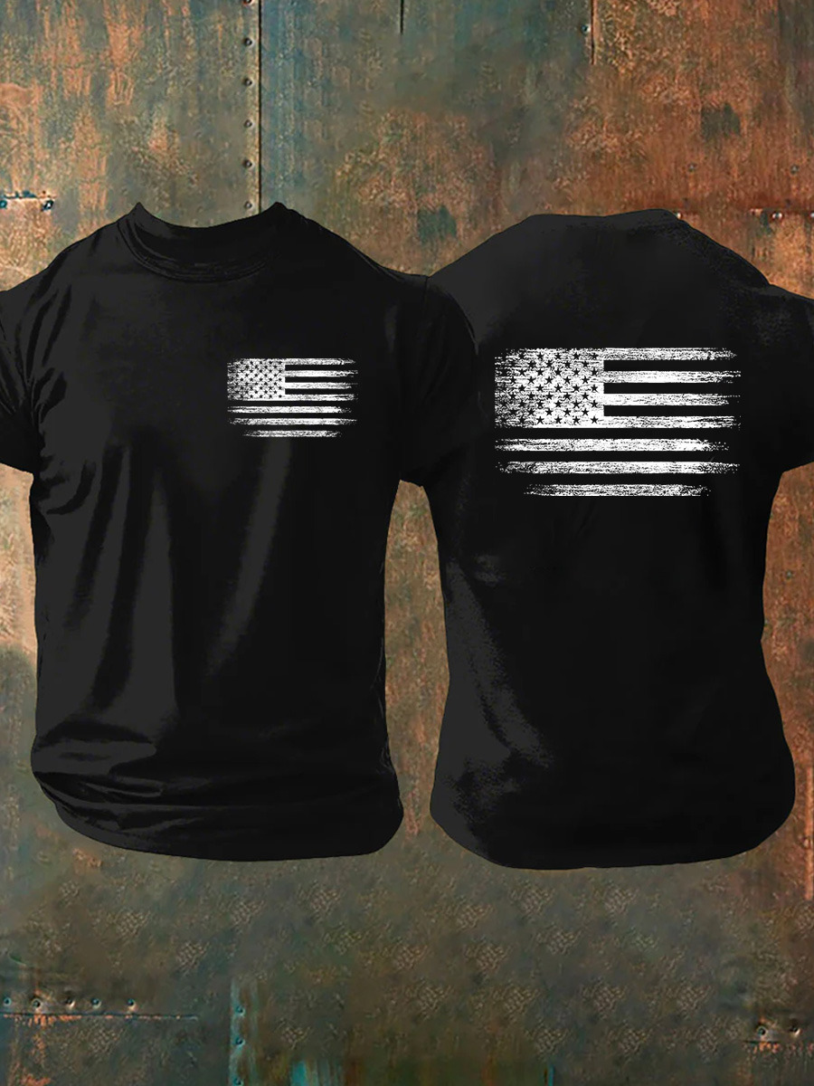 USA Distressed Flag Print 100% Cotton T-Shirt