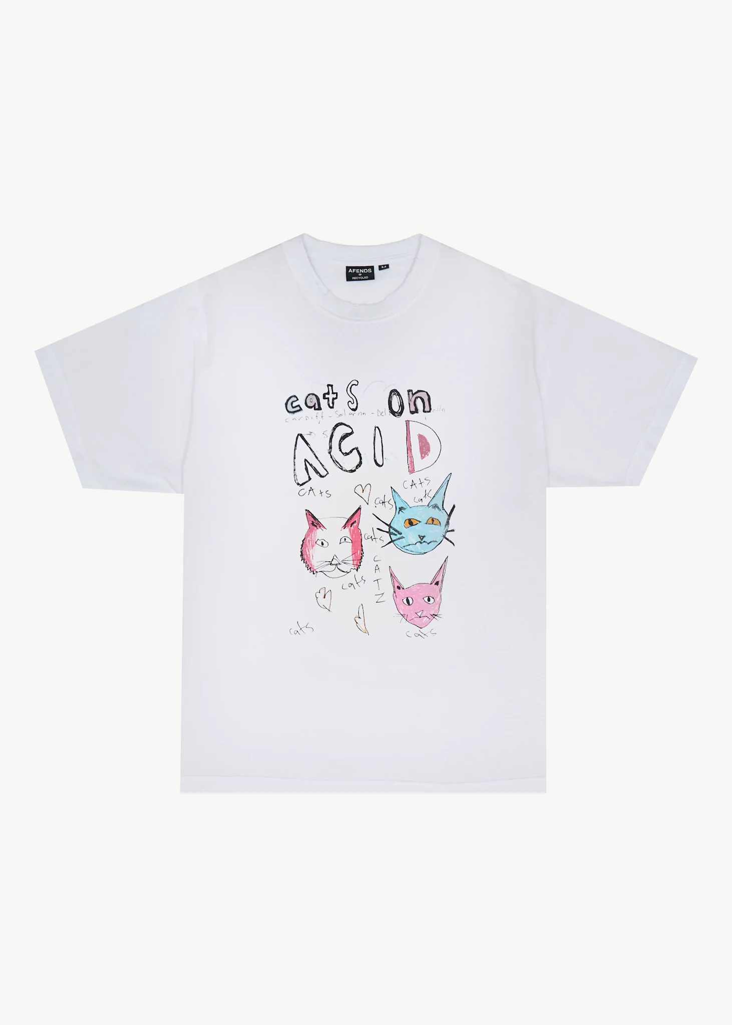AFENDS Mens Cats On Acid - Heavyweight Boxy Tee - White