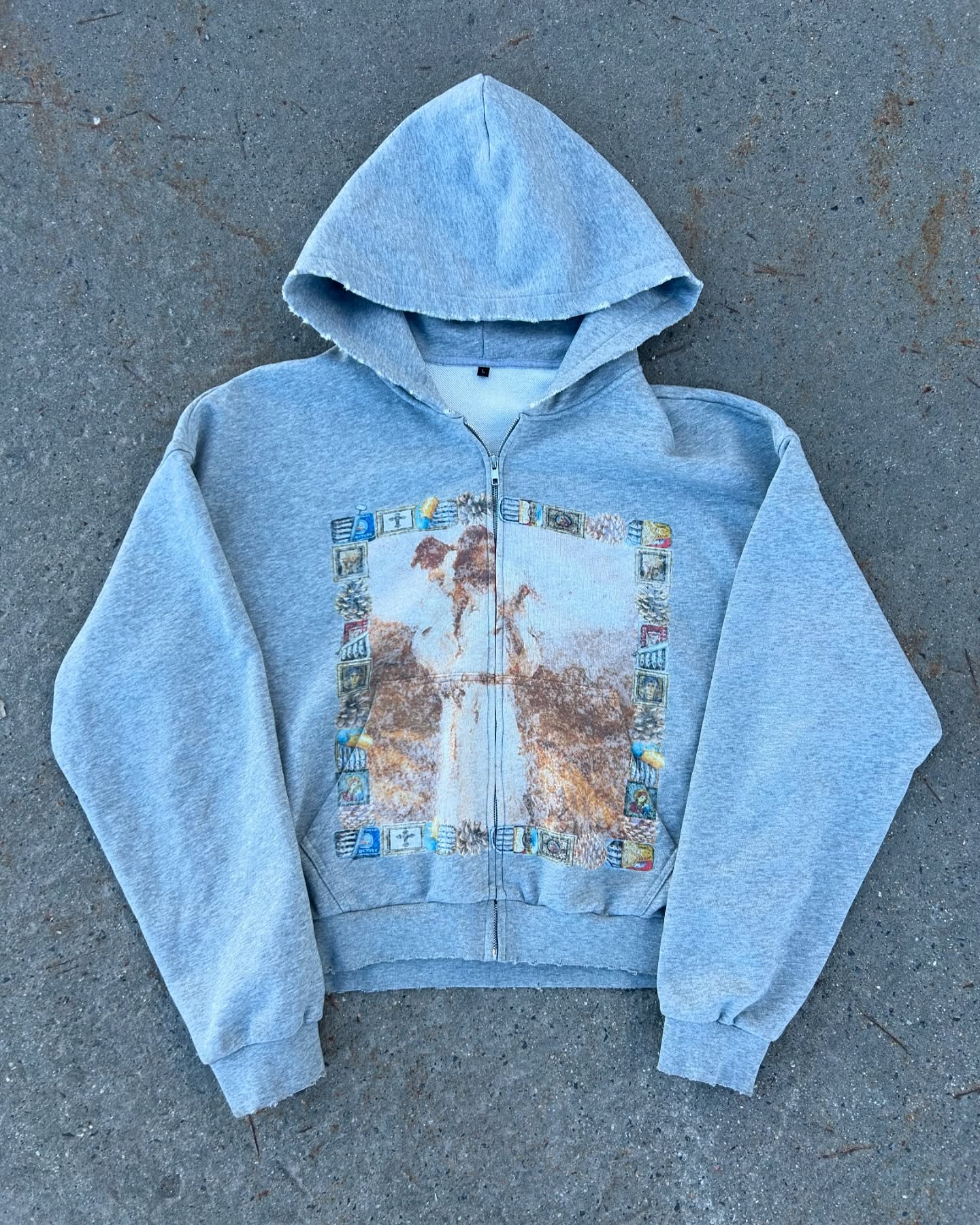Jesus Printed Vintage Zip Up Hoodie