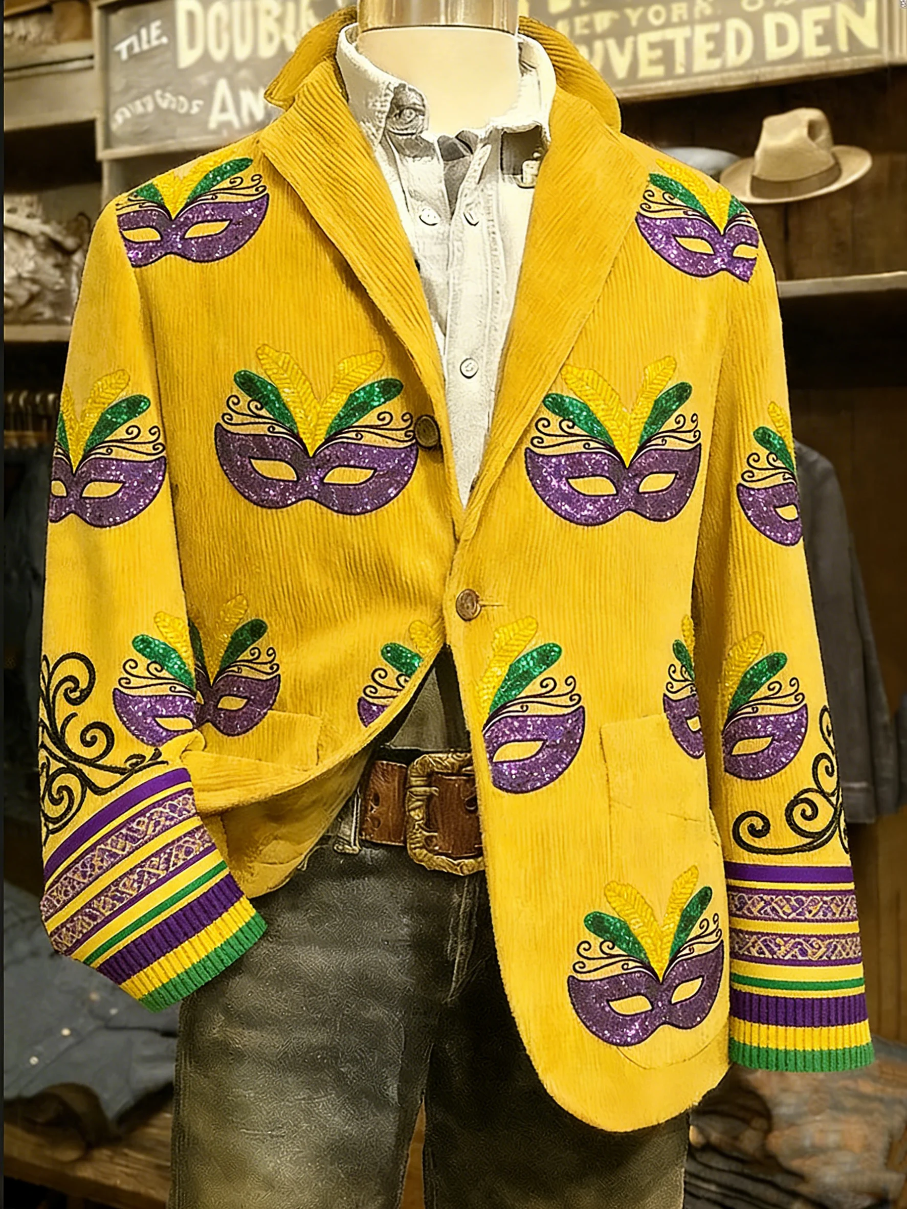 Men's Mardi Gras Mask Sequin Print Casual Jacket