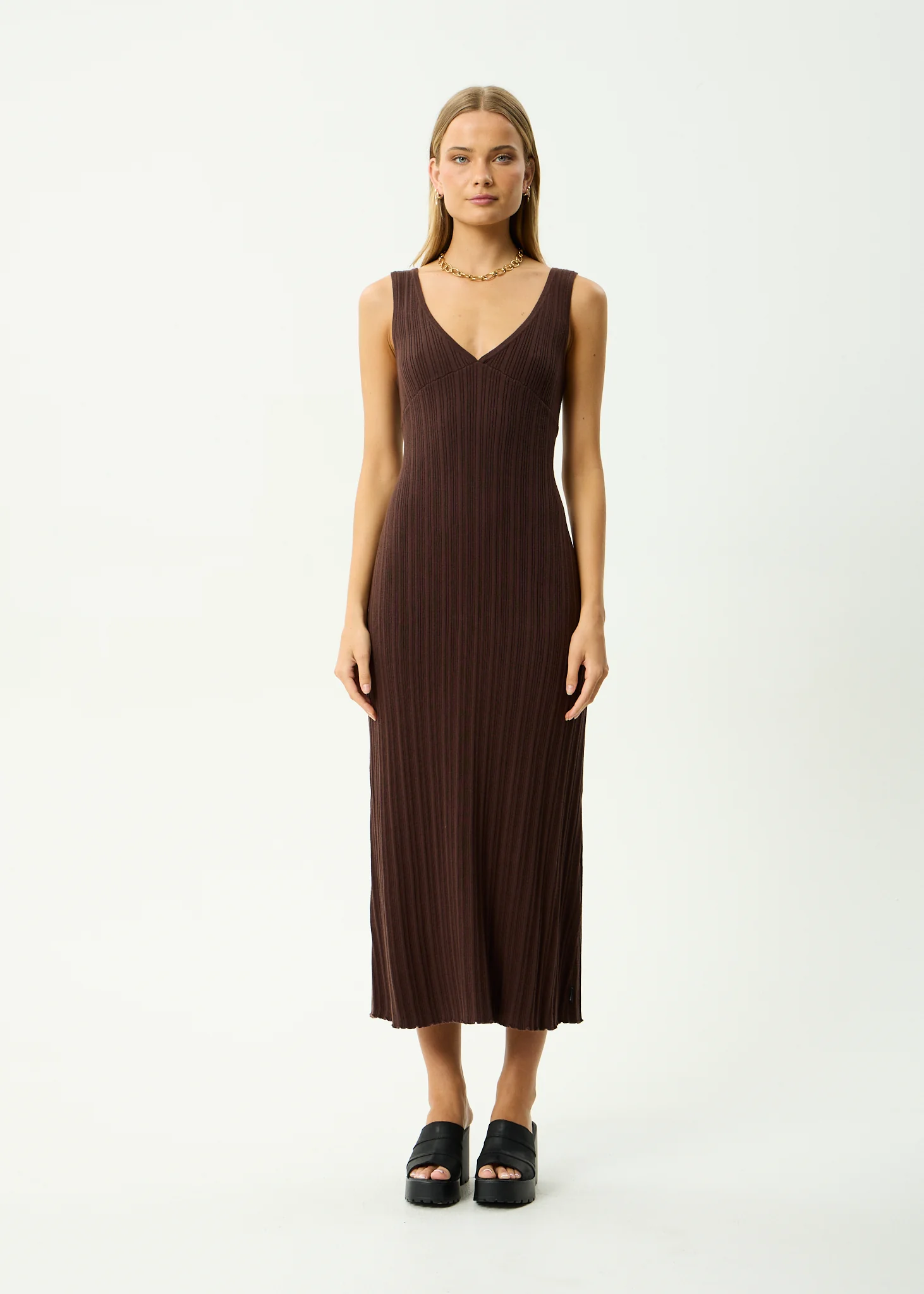 AFENDS Womens Iris - Knit Midi Dress - Coffee