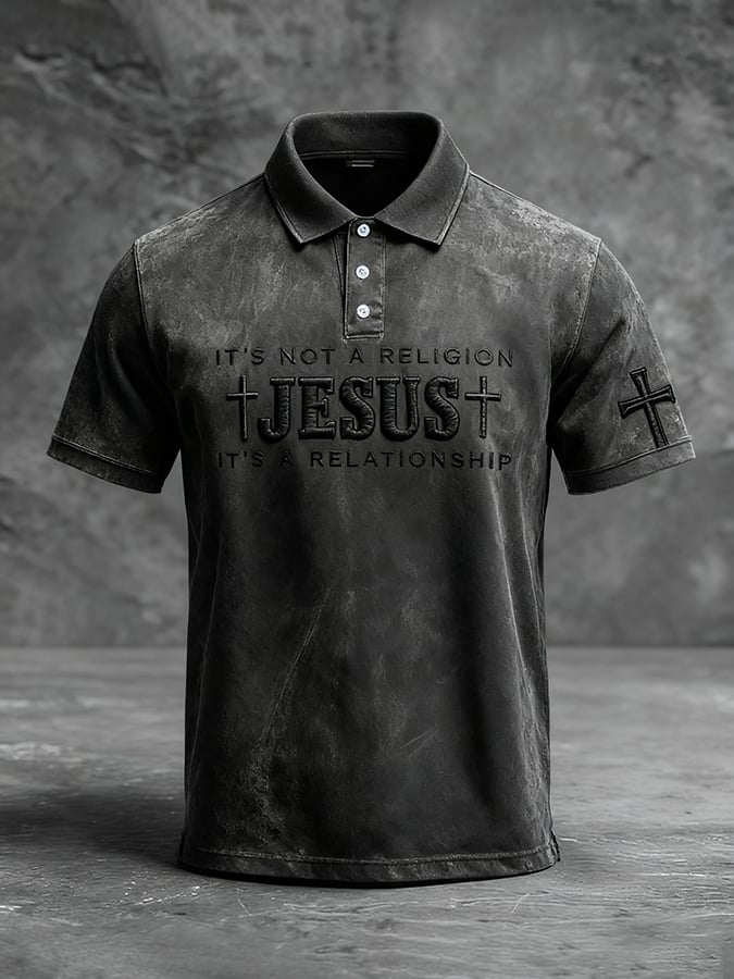 Men'S It'S Not A Religion Jesus It'S A Relationship Print Short-Sleeved Polo Shirt
