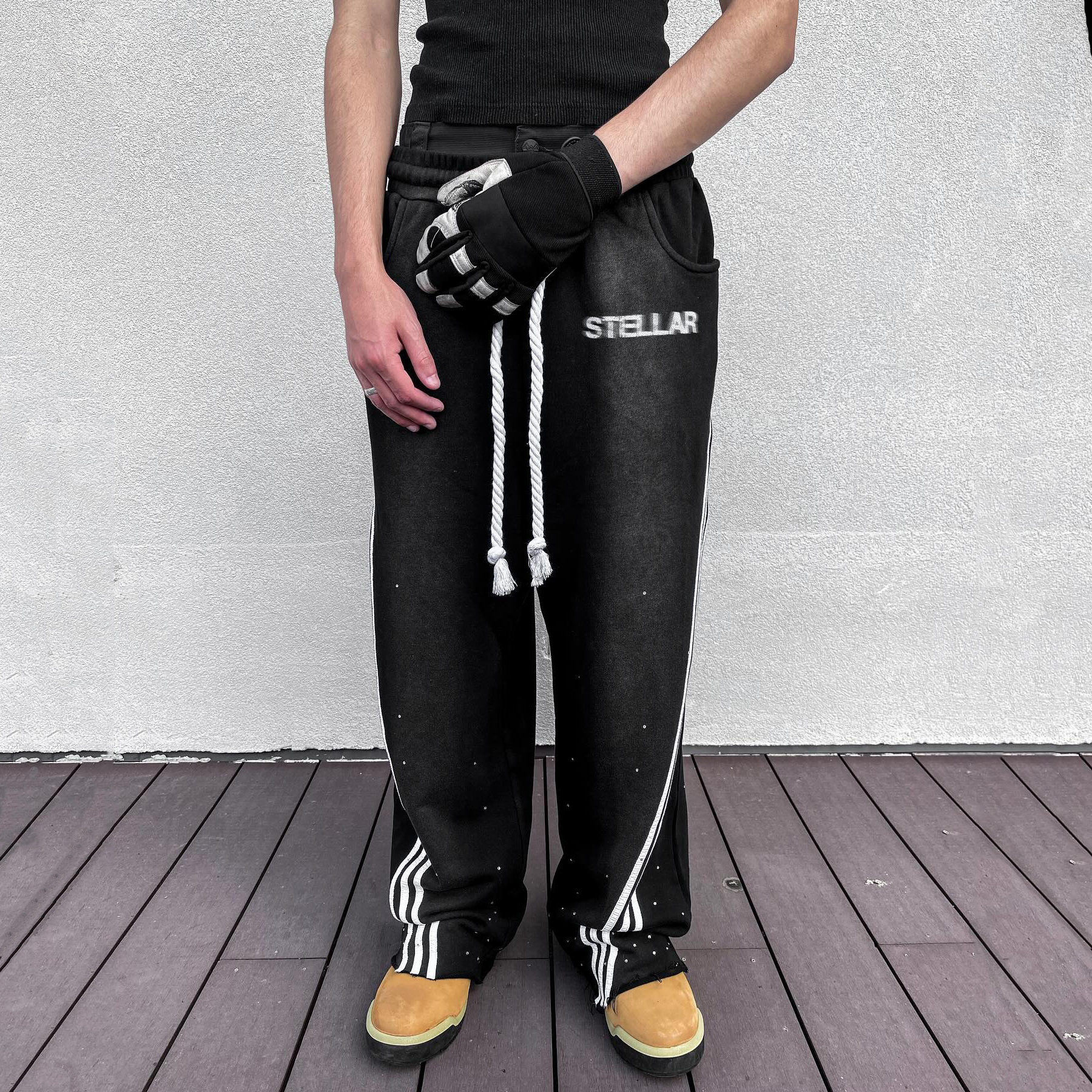 Interstellar casual street retro washed striped wide-leg sweatpants