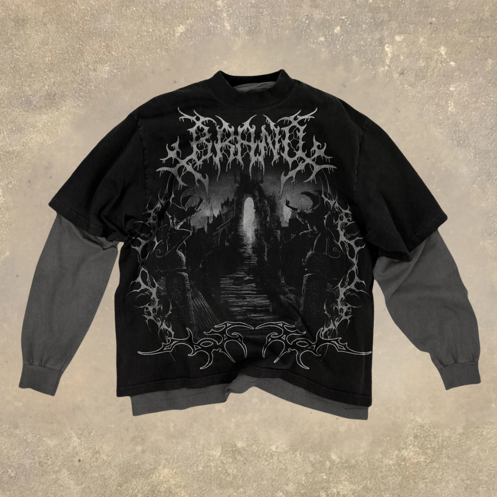 Dark Gothic Scene Print Layered Long Sleeve T-shirt