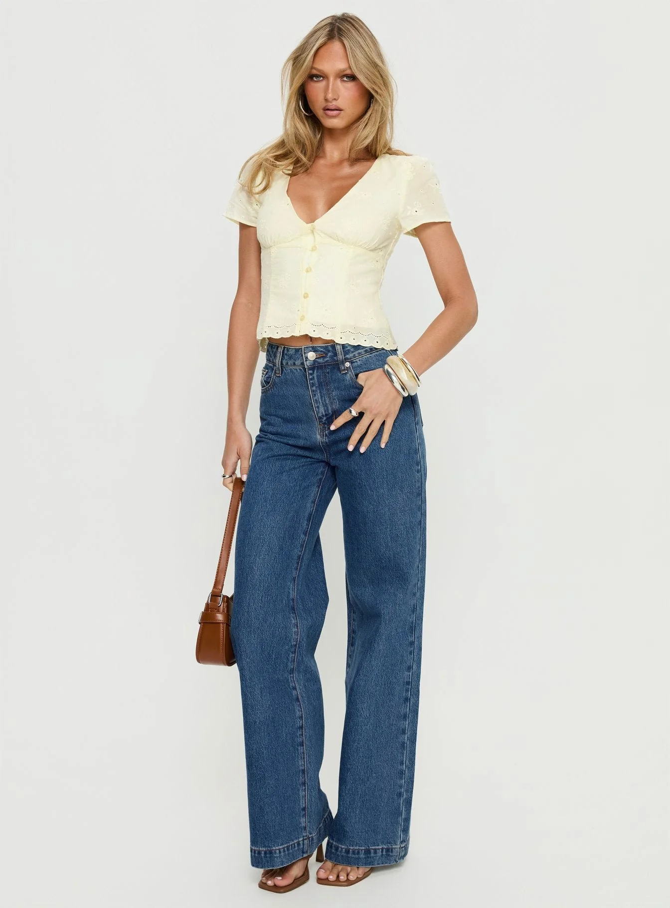 Goldie High Rise Wide Leg Jeans Mid Blue Wash