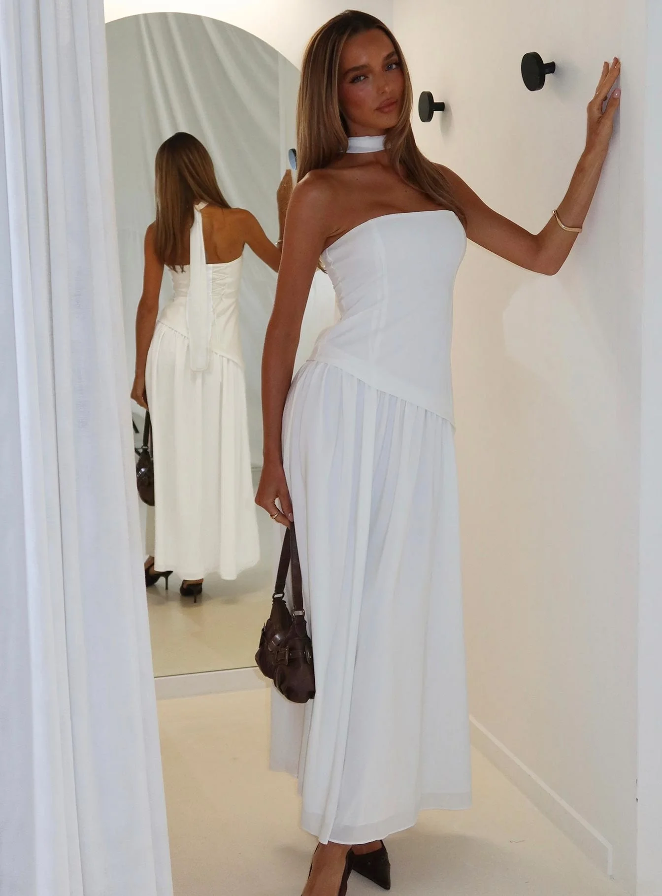 Odela Strapless Drop Waist Maxi Dress White
