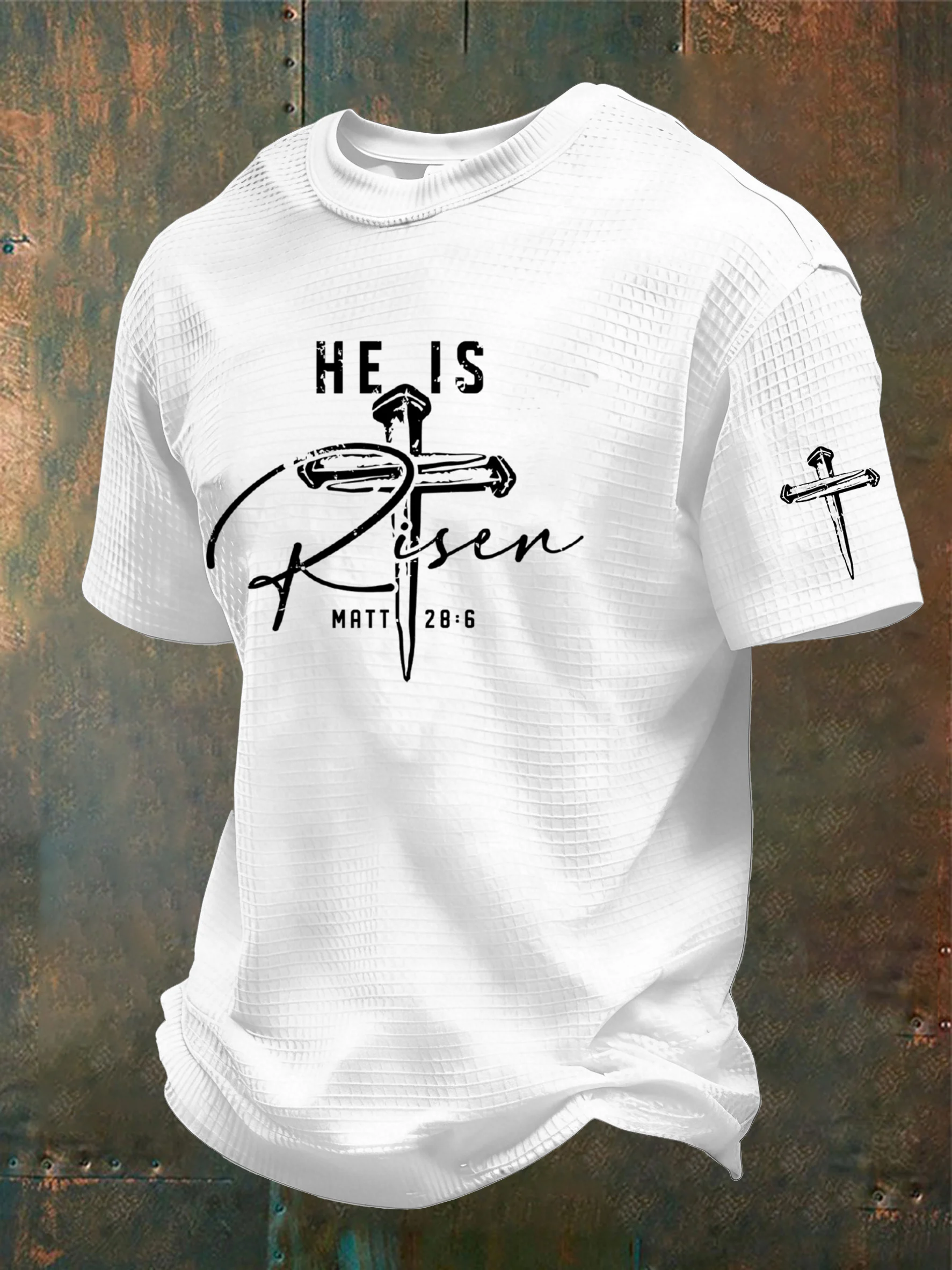 Men's “He is Risen” Waffle Print T-Shirt