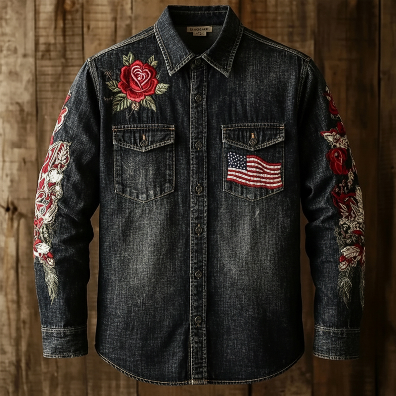 US 250th Anniversary Flag Eagle Print Long Sleeve Shirt