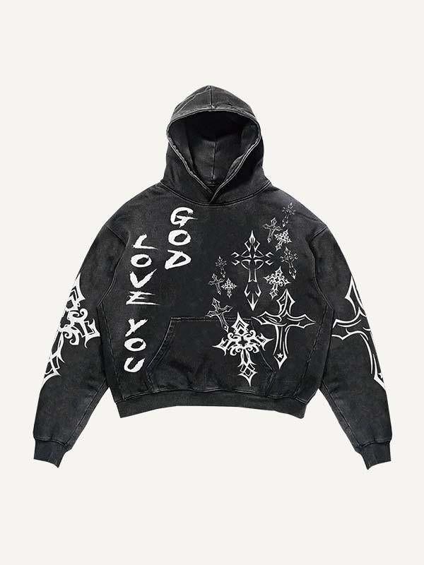 Jesus&Cross&Letter Print Slant Pockets Hoodie