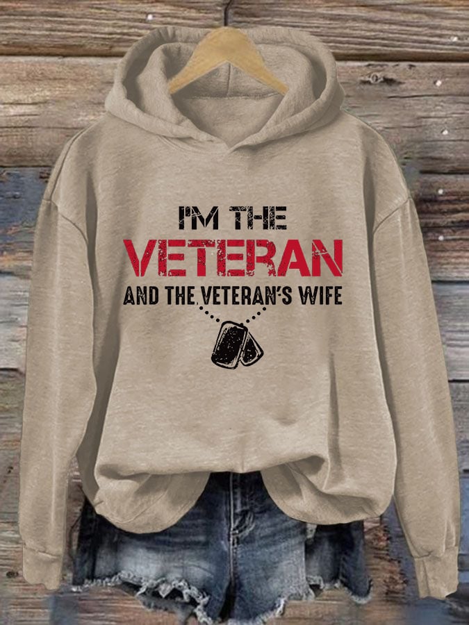 Women's I'm A Veteran And The Veteran's Wife Printed Casual Hoodie