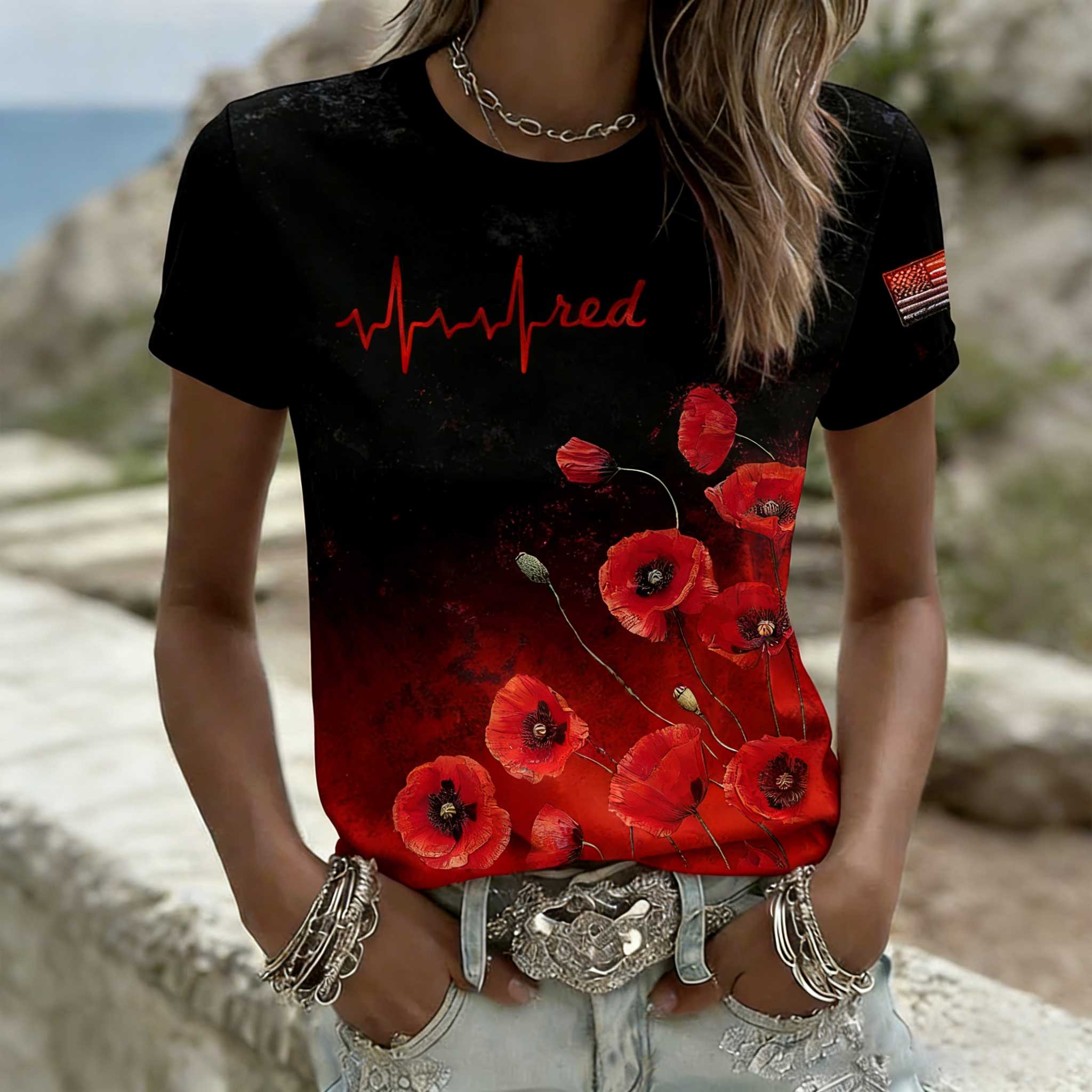 Women's Memorial Day Print Casual Crew Neck Top