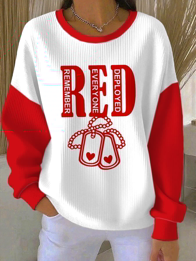 Women's Veterans Red Friday Print Round Neck Sweatshirt