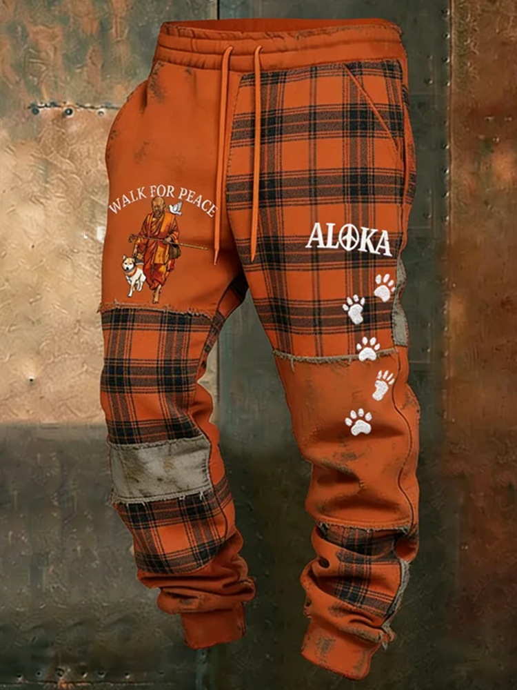 Vintage And Peace Walking Art Quilt Plaid Sports Pants