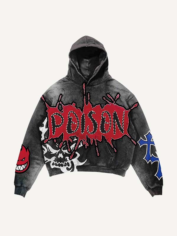 Fire&Cross&Letter&Scorpion Print Slant Pockets Hoodie