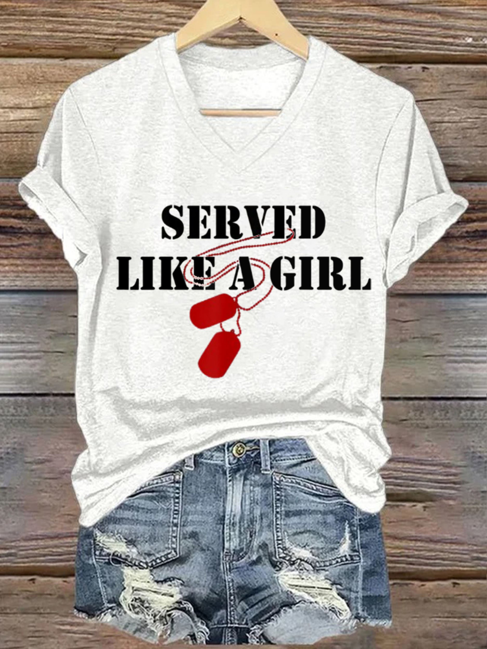Women's Served Like A Girl Printed Short-Sleeved T-Shirt