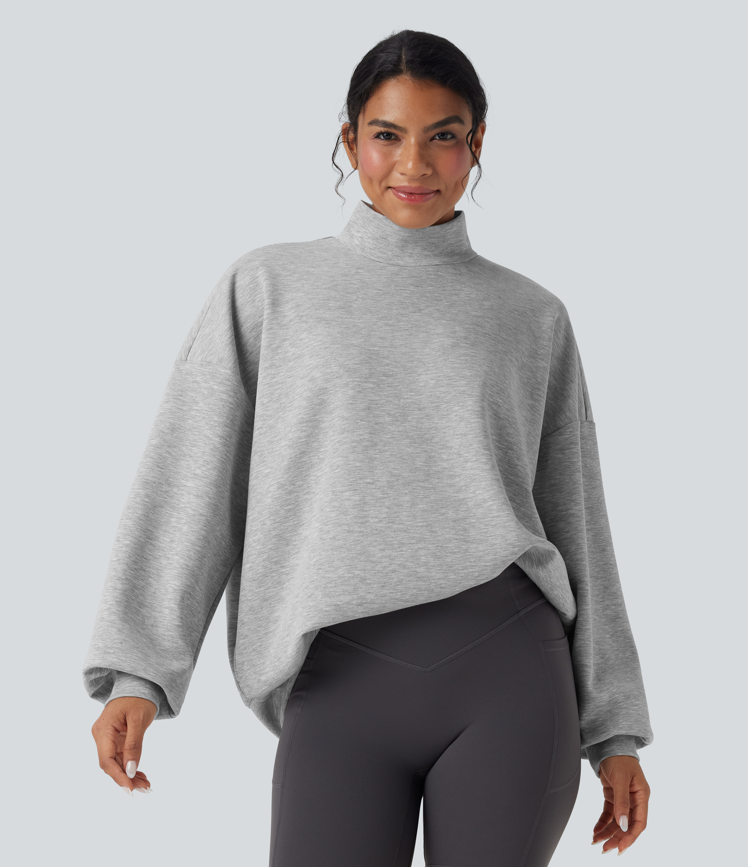 Mock-neck Relaxed Casual Sweatshirt with Pockets