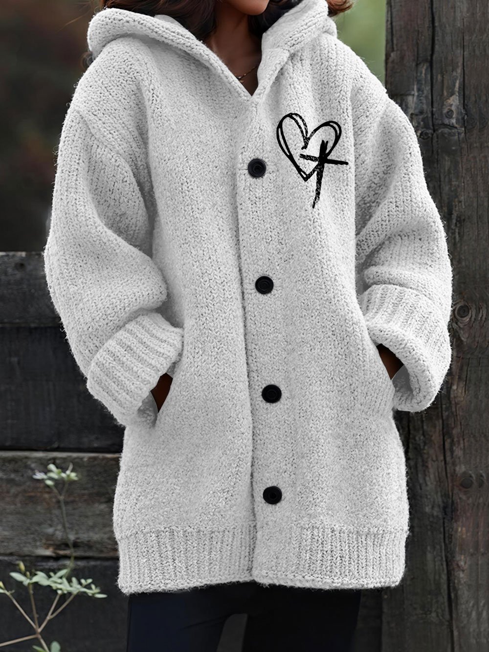 Women's Jesus Has My Back Printed Warm Knit Cardigan