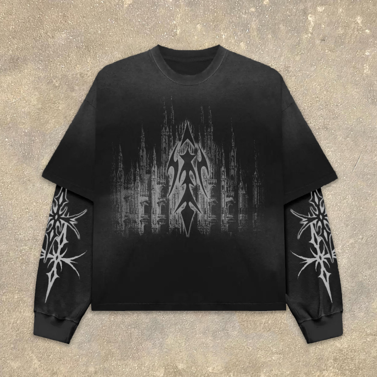 Castle Fake Two Print Long Sleeve T-Shirt